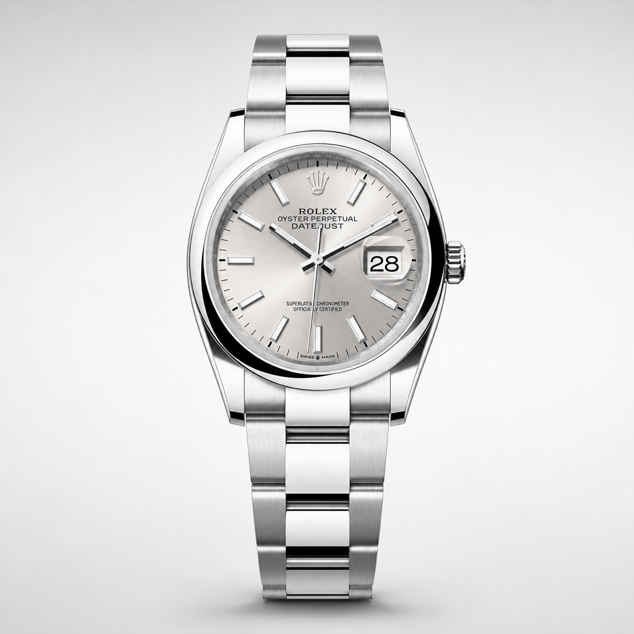 Datejust 36 steel, smooth bezel, Oyster bracelet